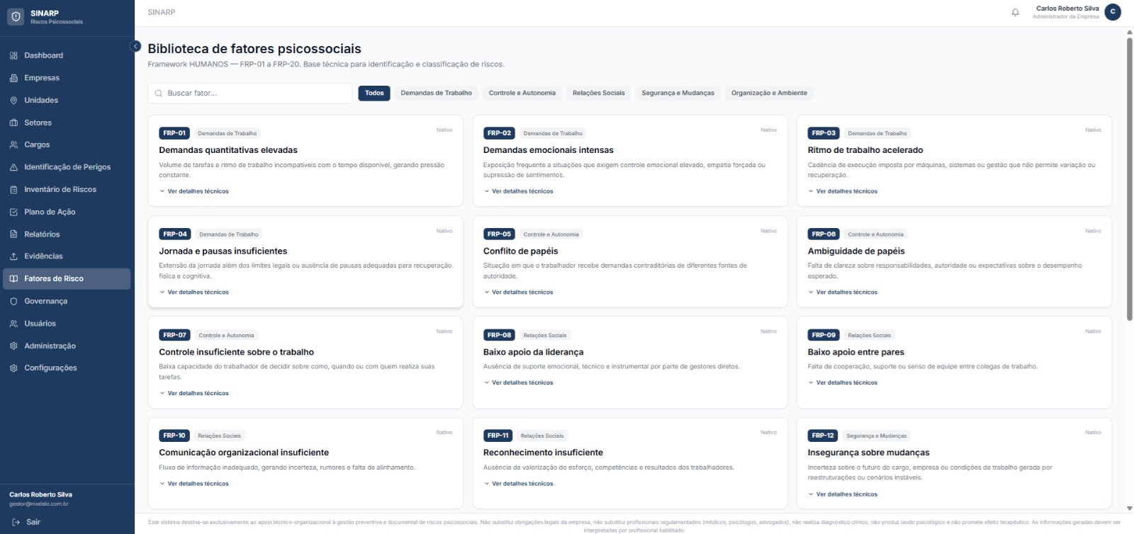 Biblioteca de fatores psicossociais